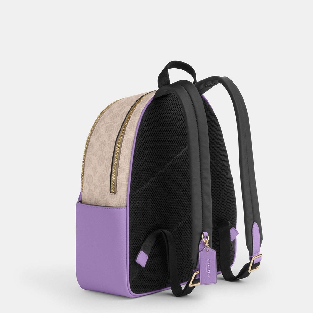 COACH CZ176 Court Backpack In Signature Canvas & Leather Sand/Iris NWT - Picture 3 of 10